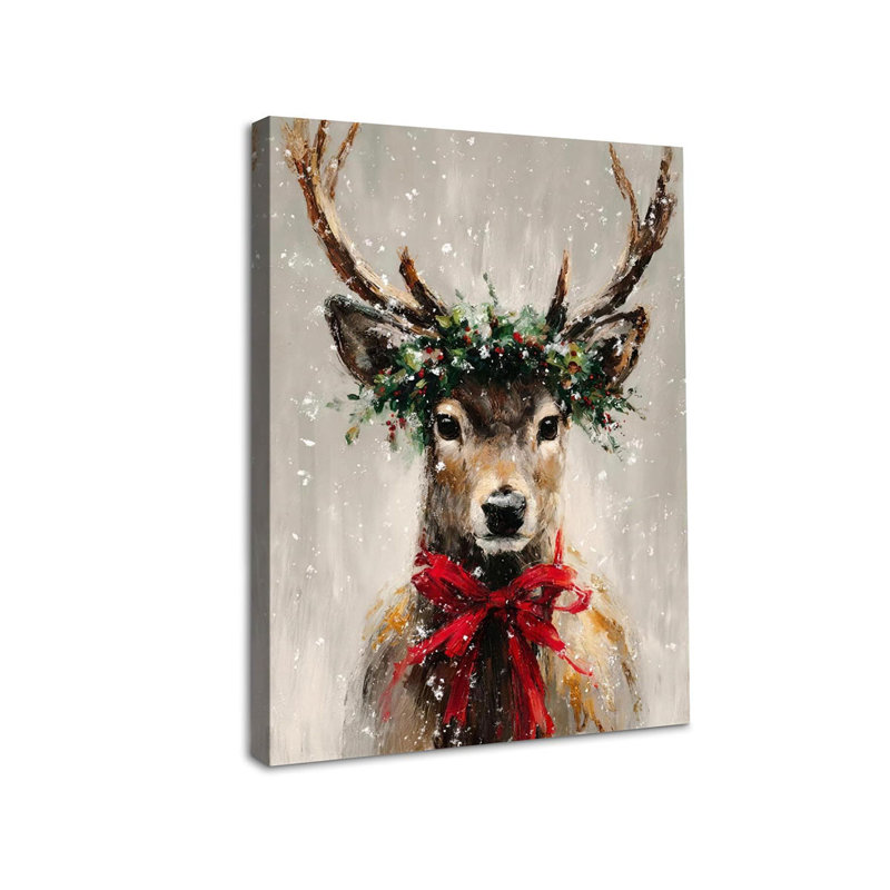 Framed Christmas Winter Reindeer Canvas Wall Art Print 12x16 in