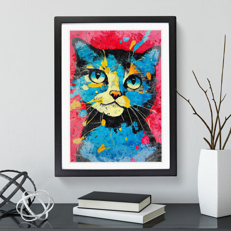 Paint Splat Cat No.5 - Framed Print, Black, 46cm H x 34cm W x 2cm D
