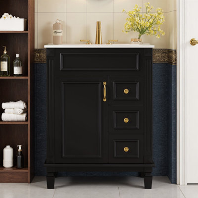 Modern 24" Bathroom Vanity with Ceramic Sink and 2 Drawers