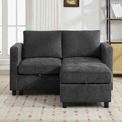 58.3” Upholstered Loveseat With Under-Seat-Storage, Ottoman, Chenille