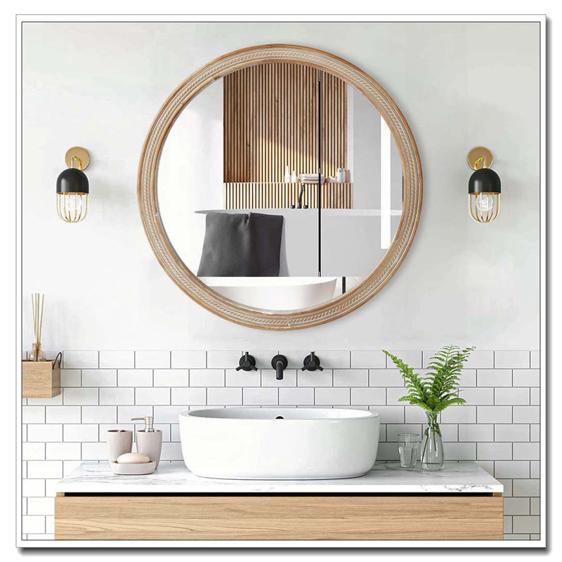 Miroir mural rond avec rotin tissé