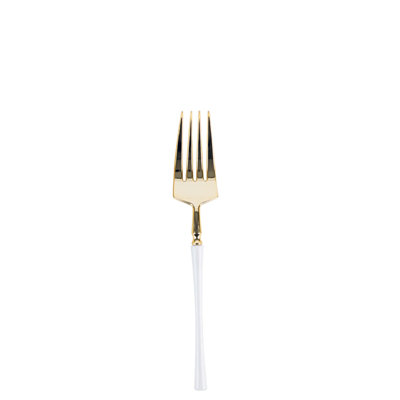 Fourchette à salade jetable en plastique blanc et or Ecoqualité Infinity Collection 120 invités