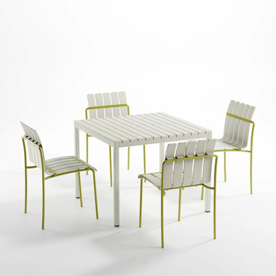 4-Pack Modern Striped Color Block Chairs - Waterproof PP Seat & Sturdy Metal Legs, Indoor/Outdoor Dining Set For Patio, Balcony, Café