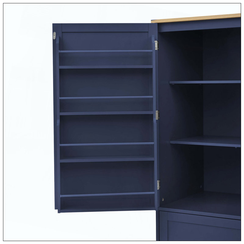 Grande armoire de rangement autoportante haute avec 2 tiroirs, 2 tablettes réglables, 8 tablettes de porte pour la cuisine, la salle à manger