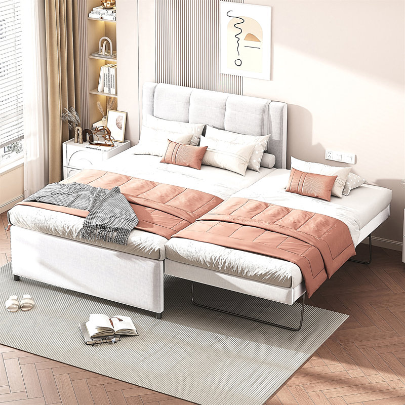 Lit plateforme double avec lit gigogne