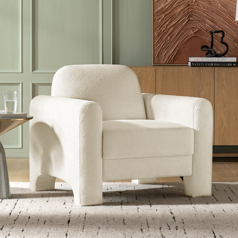 Gabriel Modern 91CM Wide Curved Chenille Armchair, Ivory
