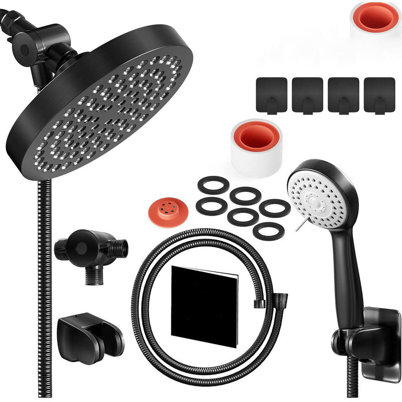 Large Matte Black Round Rain Shower Head with Handheld