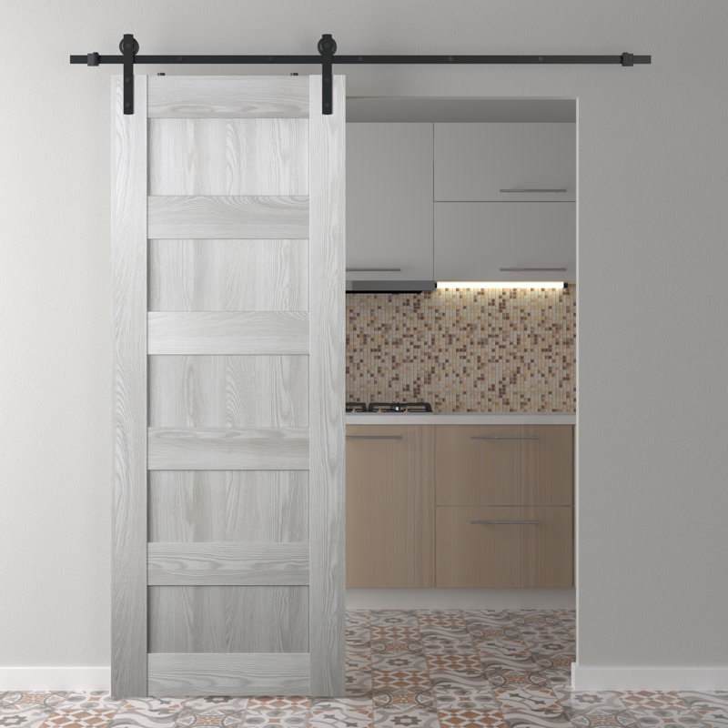 Porte de grange à panneaux en bois préfinie avec quincaillerie d'installation, Chêne Veralinga, 27,75 po x 79,37 po