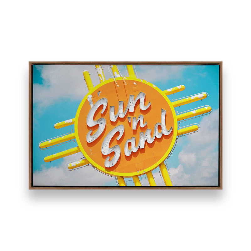 Soleil et sable, Noyer, Toile avec cadre, H 12 po x l 18 po
