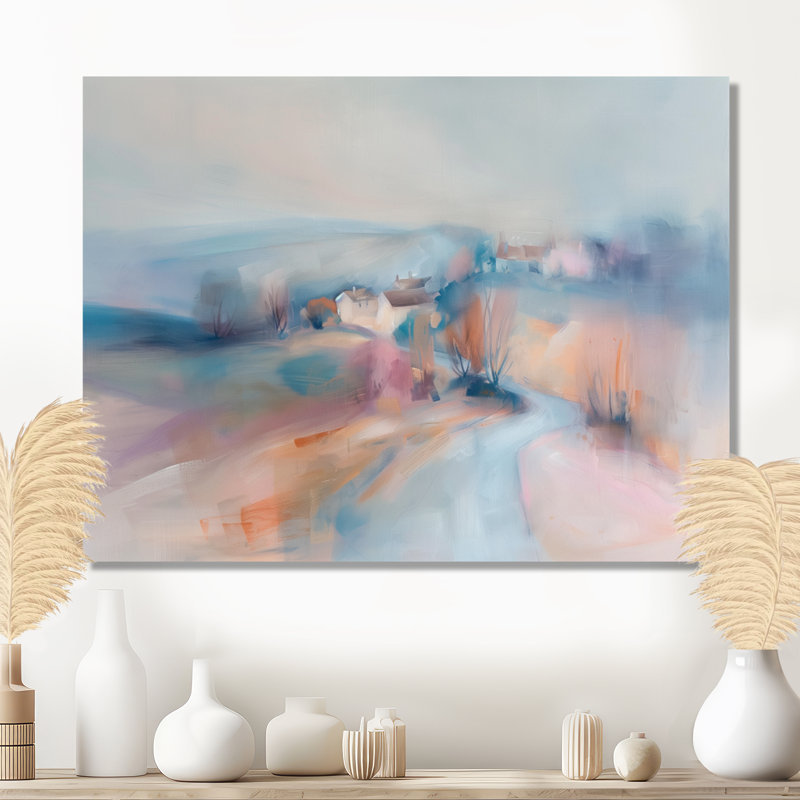 «Grey Pink Minimalisme Village Mirage II», reproduction d'art de ferme, Toile tendue, H 12 po x l 20 po x P 1 po