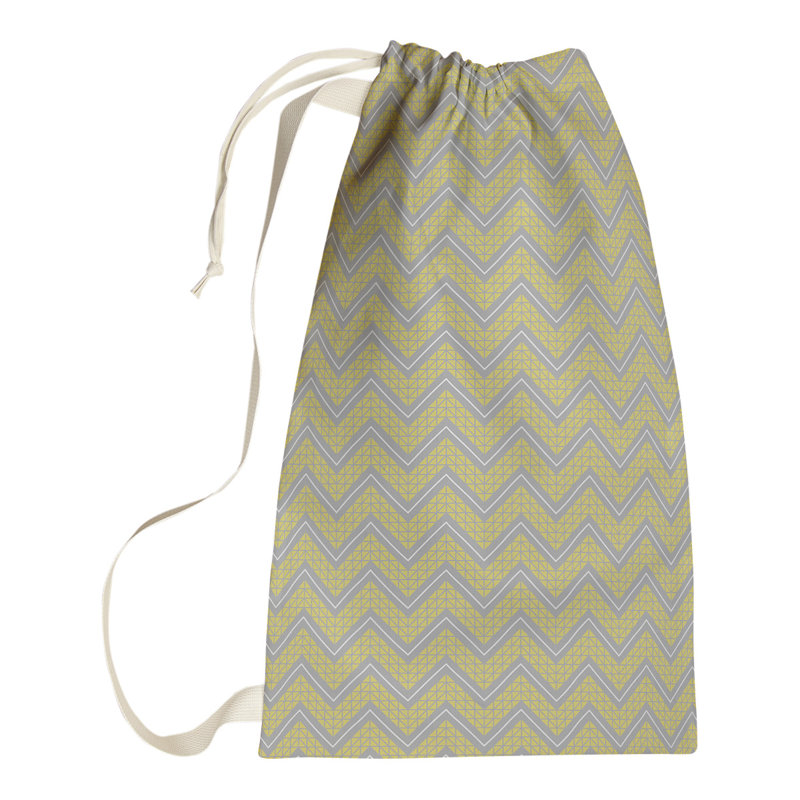 Stephenie Fabric Laundry Bag with Handles, 29" H x 18" W x 1.5" D, Yellow/Dark Gray