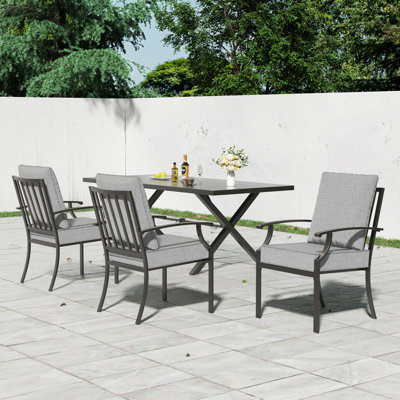 Ikeam 23.2" W Outdoor Stackable Steel Dining Armchairs with Cushions