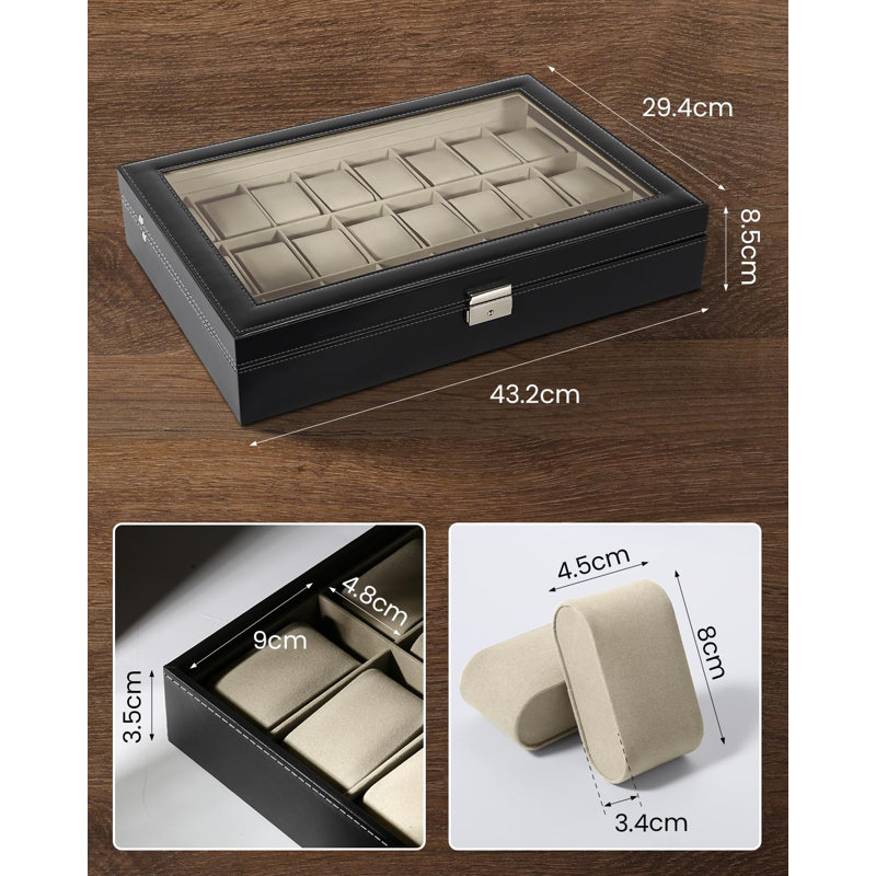 Leather Watch Box +, Black/Beige