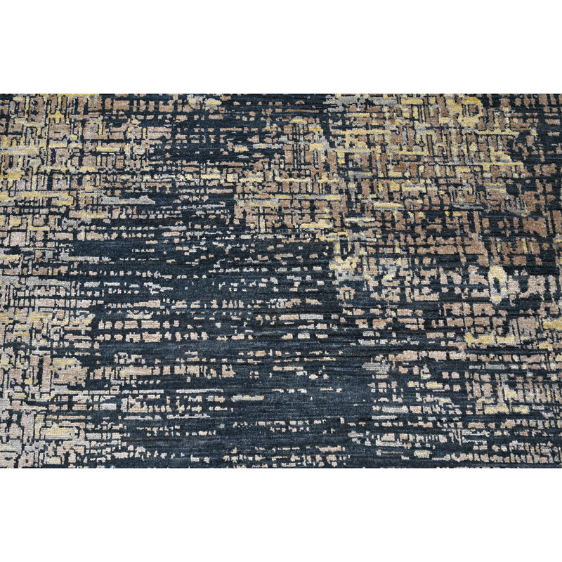 High-Quality Hand-Knotted Denim Blue And Gold Area Rug