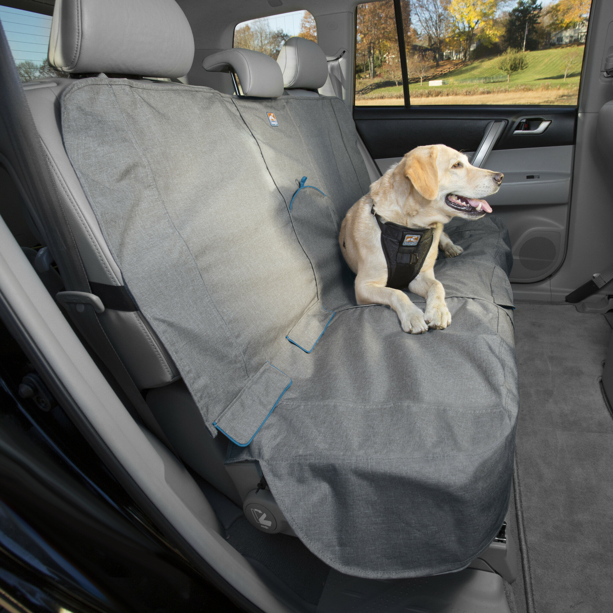 3 Dog Pet Supply Quilted Back Seat Protector with Fleece Bolster - Grey