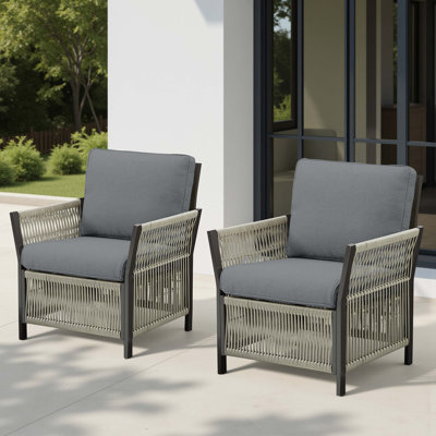 Ensemble de 2 chaises d'extérieur avec accoudoirs de patio, chaises longues en osier idéales pour le porche, la piscine, la terrasse et la cour en gris