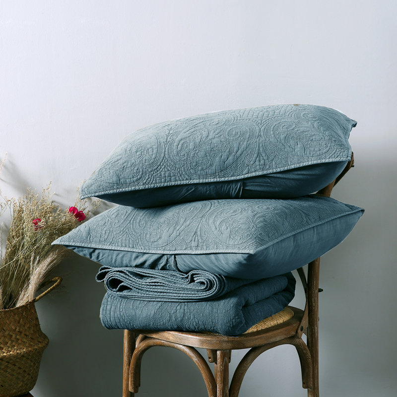 Ensemble de courtepointe réversible 100% coton RH, Grand, Bleu Chambray