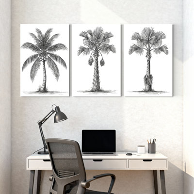 Ensemble de 3 reproductions d'art sur toile, "Palm Trees"