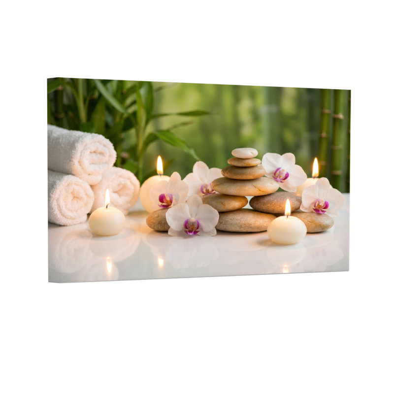 Fashion Calm Spa Pierres Bougies Fleurs Serviettes Bambou, H 12 po x l 18 po