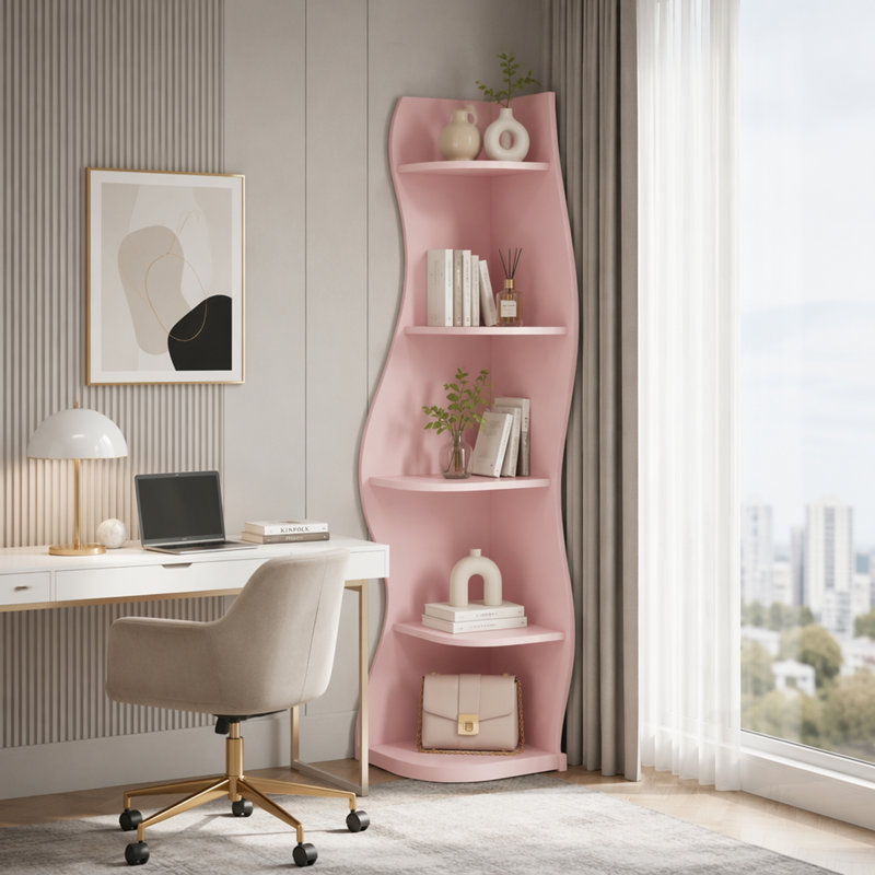 Étagère d'angle à 5 niveaux en forme de S, présentoir courbé autoportant moderne, bibliothèque peu encombrante pour la décoration intérieure