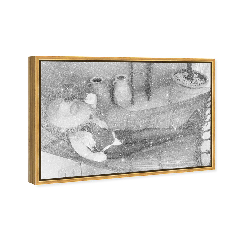 Andrea Sleeping Gray Canvas Fashion Print by Oliver Gal, 11"H x 16"W, Gold Frame