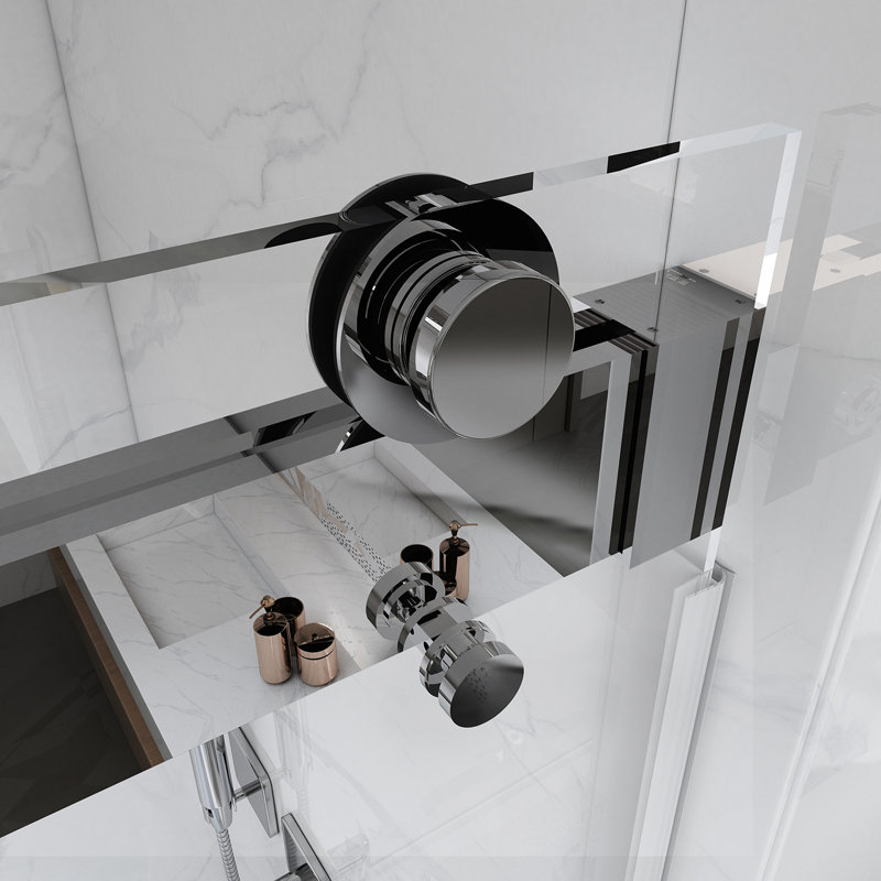 Porte de douche coulissante double sans cadre en verre trempé, Chrome chrome, 72"