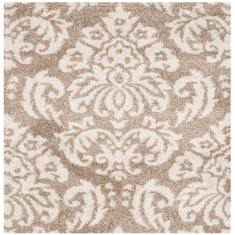 Ellyona Shag Performance Damask Rug, Square 4'