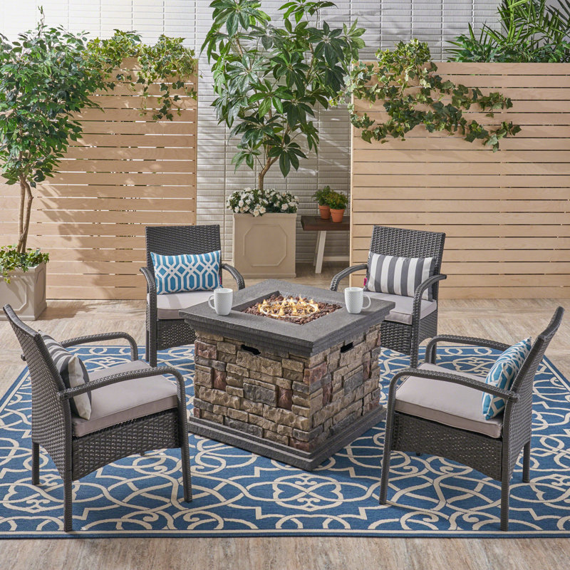 4 - Person Patio Conversation Set with Cushions, Gray Frame / Light Gray Cushion