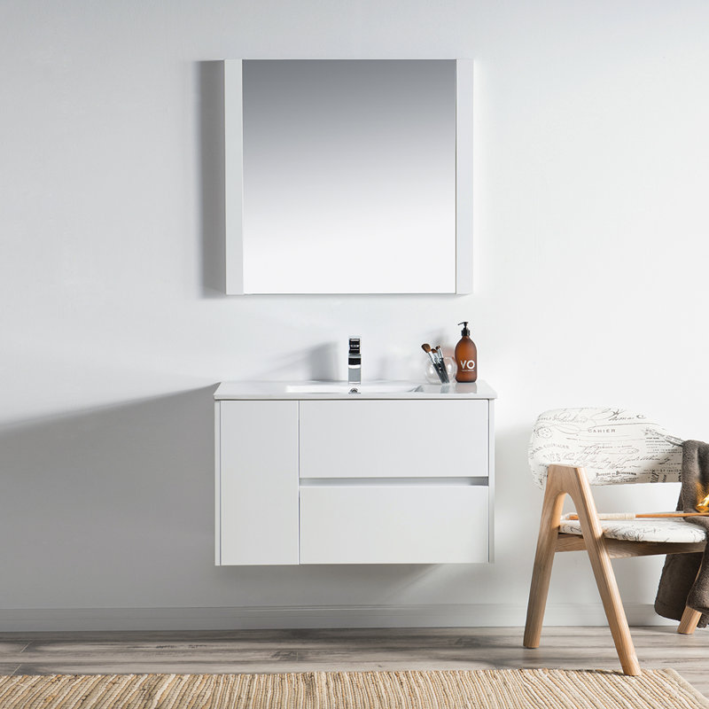 Ensemble de meuble-lavabo simple 36 po avec miroir Oquendo, Blanc lustré