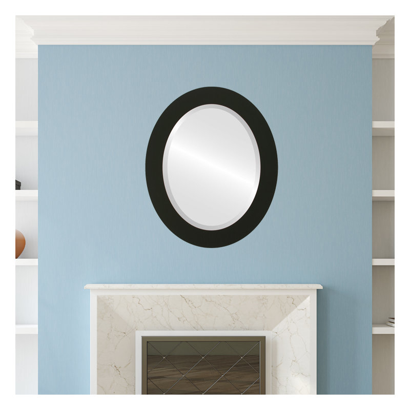 Miroir décoratif ovale encadré Rubino, H 19 po x l 15 po, Noir mat