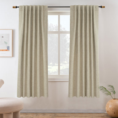 100% Blackout Linen Textured  Curtains Farmhouse Thermal Insulated Pocket Back Tab Full Light Blocking 2 Panel