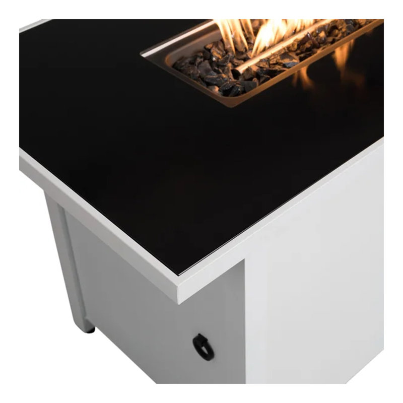 43" Smoked Glass Metal Rectangle Fire Pit, White