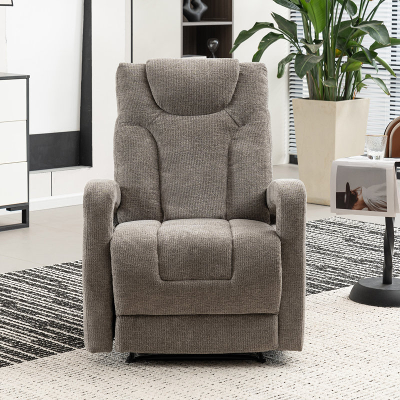 Berdean Upholstered Pushback Manual Recliner, Light Gray