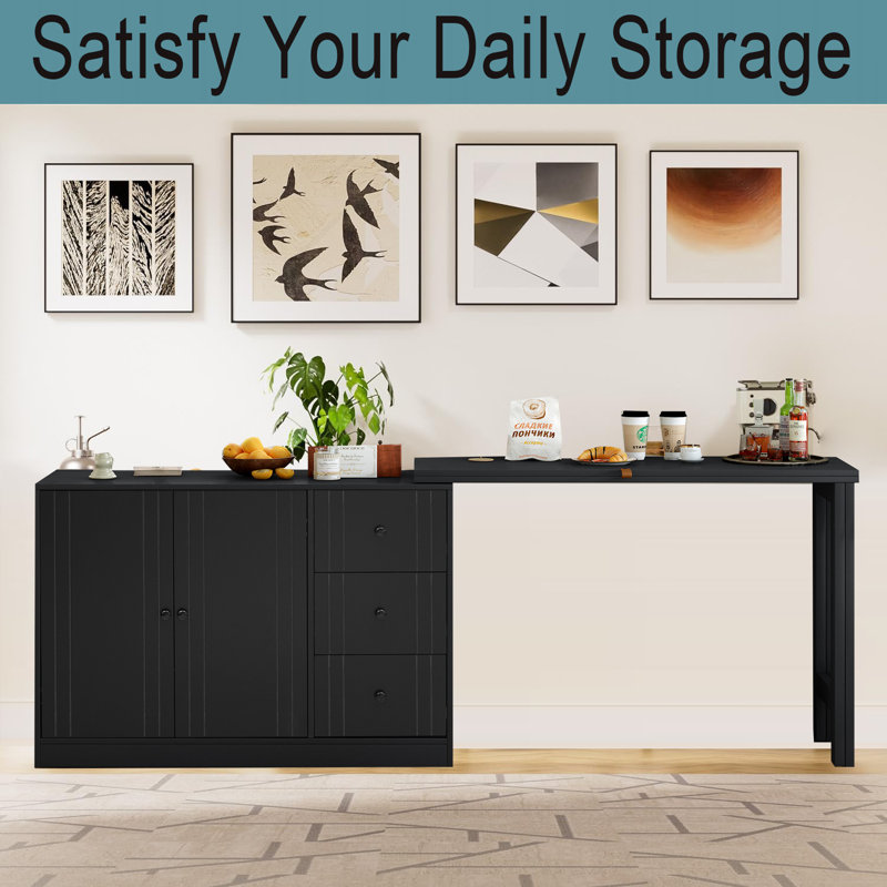 Extendable Dining Table With Storage, Black