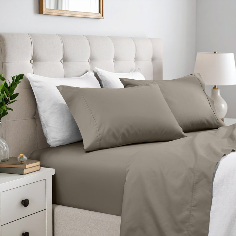Ensemble de draps en coton mélangé 600 fils, Ensemble de draps pour lit double + drap-housse + , gris