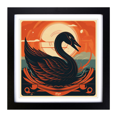 Swan Retro Art No.1 - Single Picture Frame Print on Wood