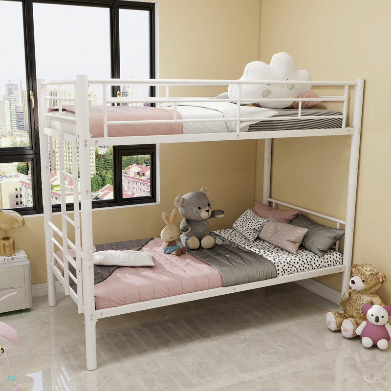 Lit superposé simple au-dessus d'un lit simple en métal pour enfants, filles, structure de lit en métal avec échelles et garde-corps, 2 lits convertibles, aucun sommier requis