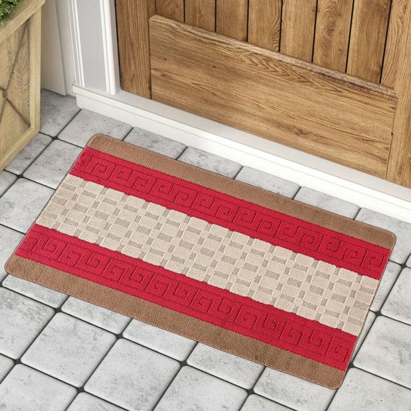Mariam Non-Slip Striped Indoor Doormat, Rectangle 150 x 120cm, Brown/Red