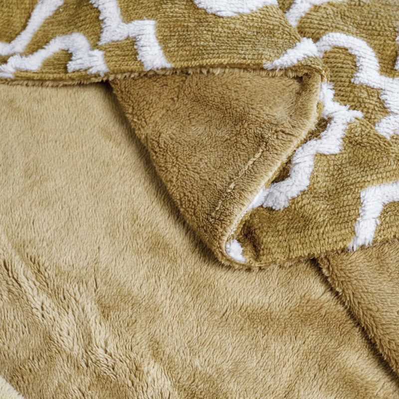 Gold and White Reversible Sherpa Faux Fur Throw Blanket
