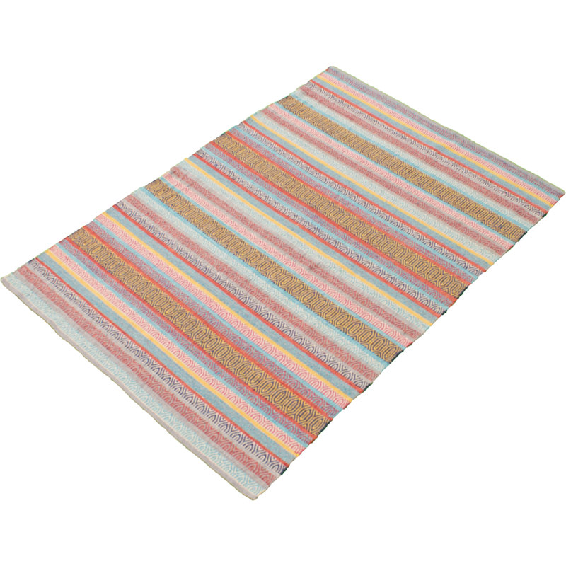 Tapis géométrique en laine à motif géométrique fait à la main turquoise / rose / brun