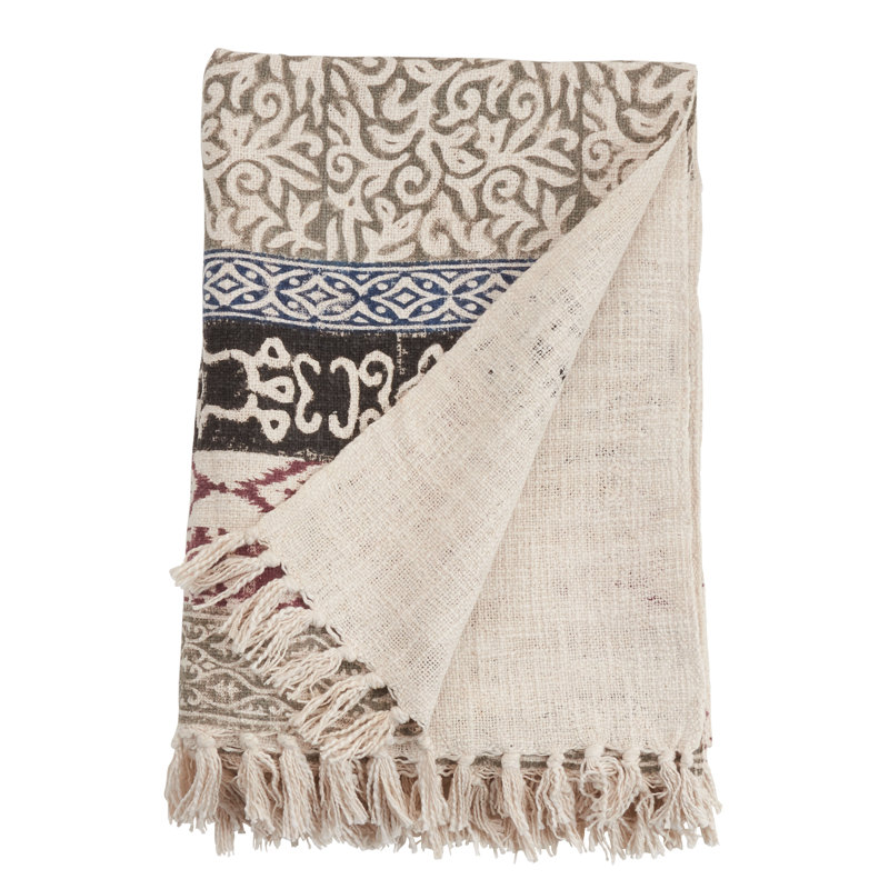 Reversible Multicolor Cotton Block Print Throw Blanket