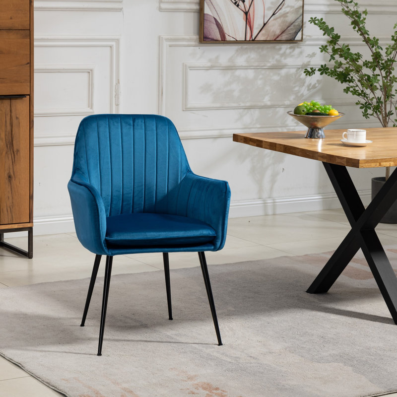Anoek 47cm H Velvet Upholstered Dining Chair, Blue