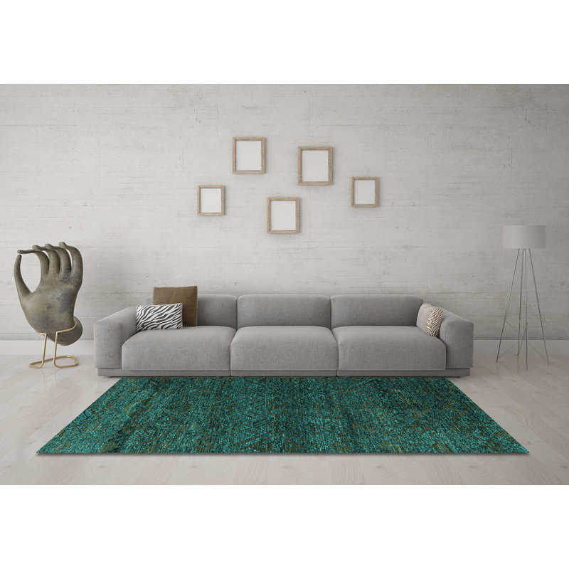 Abstract 4787 Turquoise Machine Washable Area Rugs, Rectangle 2' x 3'