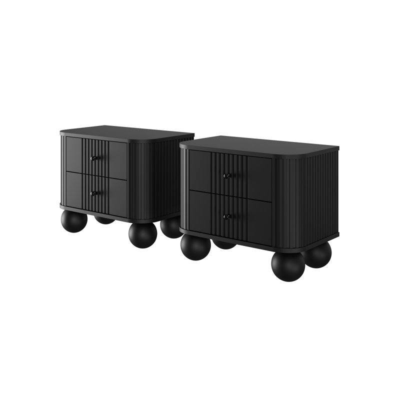 Dayzee 56cm W Manufactured Wood Bedside Table, Black, Black, Black/Black