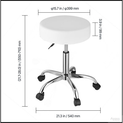 Tabouret à roulettes avec roulettes, fauteuil à roulettes rondes d'une capacité de poids de 450 lb, tabouret pivotant en cuir de polyuréthane épaissi réglable en hauteur pour les salons, les spas, les massages, les tatouages, les cabinets, blanc