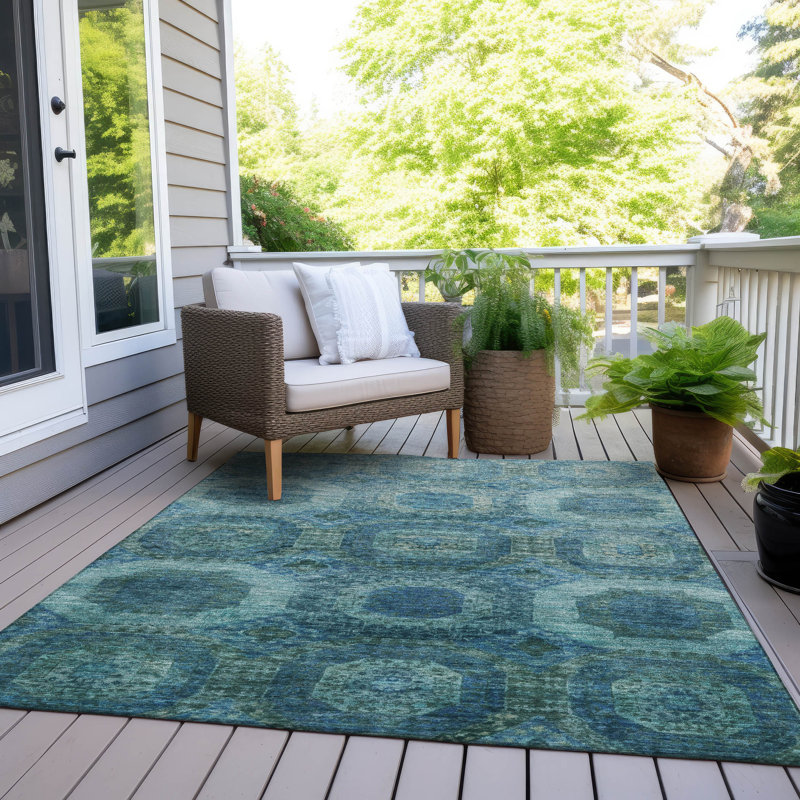 Machine Washable Indoor/Outdoor Xhevrie Blue Rug, Rectangle 9' x 12'