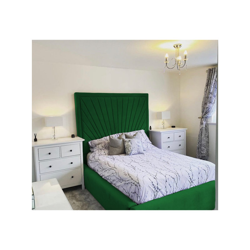 Odie Plush Velvet Upholstered Bed Frame - Sprung Slats, Padded Headboard, Super King (6'), Emarald