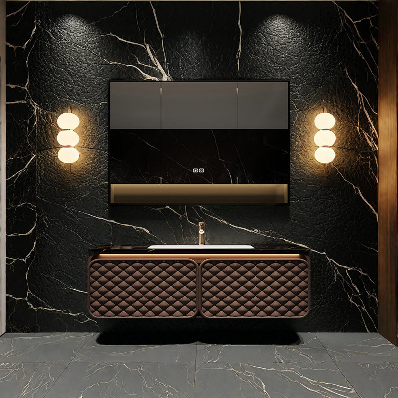 Modern light luxury bathroom cabinet, Brown, 19.6" H x 55.1" W x 21.6" D