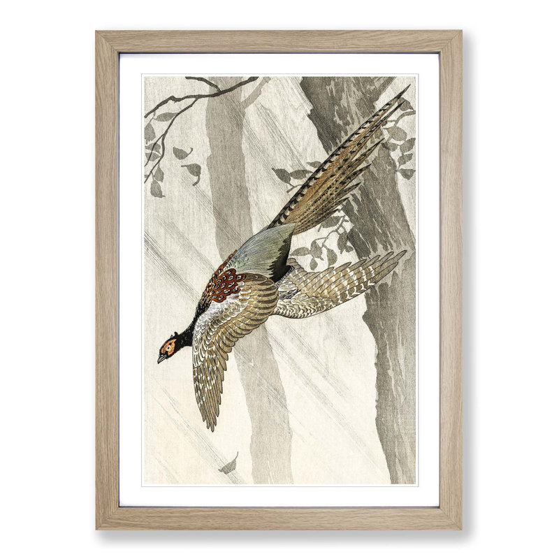 Pheasant in Flight by Ohara Koson - Picture Frame Painting Print on MDF, Oak Framed, 36cm H x 27cm W x 2cm D
