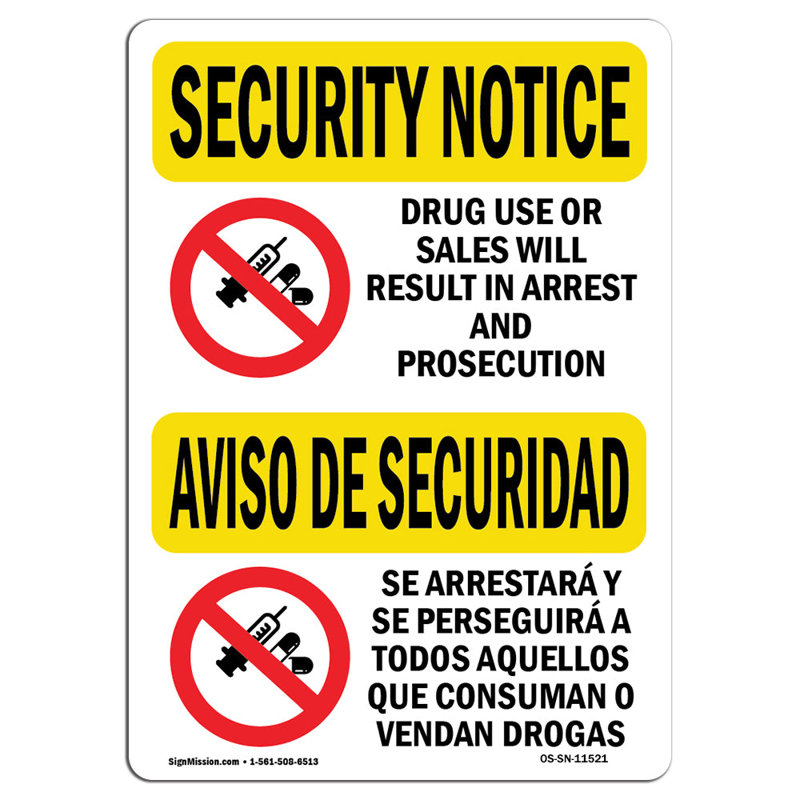 Osha Security Notice Sign, 18" H x 12" W x 0.1" D